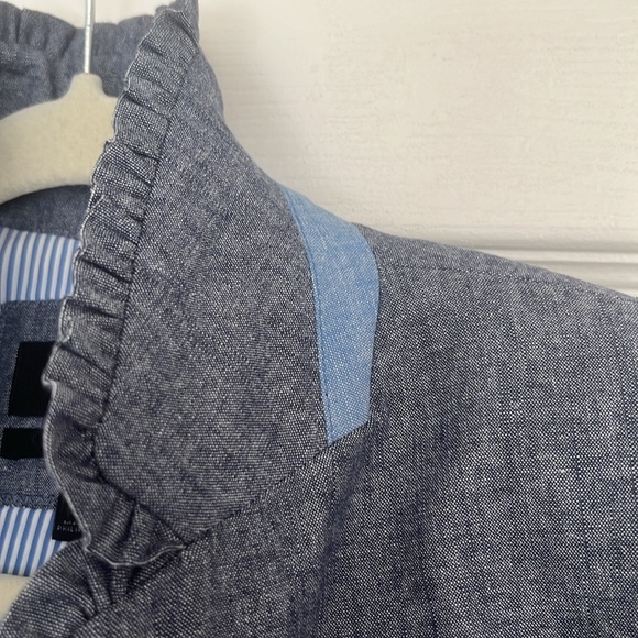 J. Crew Regent Blazer in Blue Chambray Ruffle - Picture 7 of 10